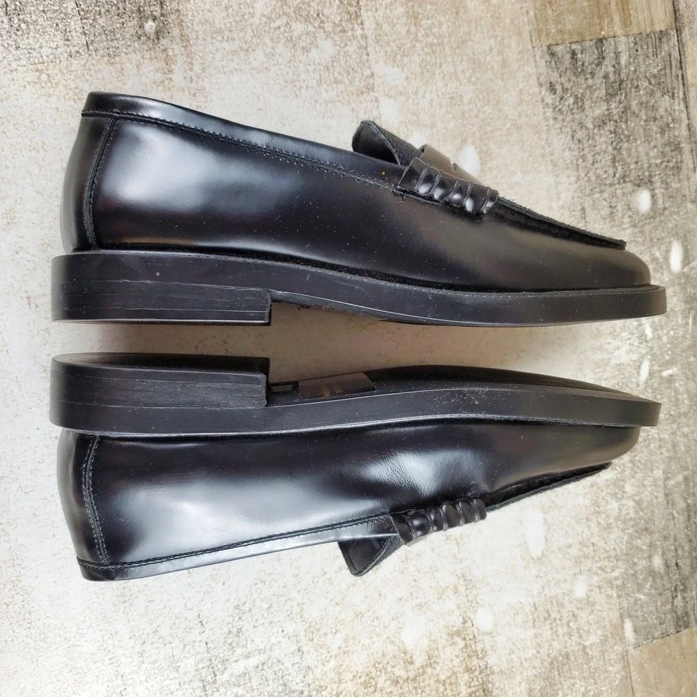 Steve Madden Madison Loafer Shoes Women Sz 7.5 M Black Leather Slip On Round Toe